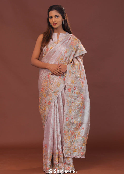 Blush Pink Banarasi Embroidery Saree With Scallop Border