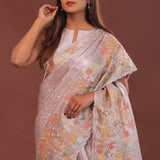 Blush Pink Banarasi Embroidery Saree With Scallop Border
