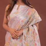 Blush Pink Banarasi Embroidery Saree With Scallop Border