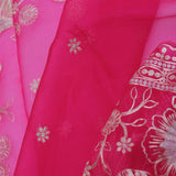Dark Hot Pink Organza Embroidery Saree With Scallop Border