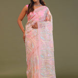Light Pink Soft Organza Embroidery Saree With Multicolour Thread Work