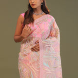 Light Pink Soft Organza Embroidery Saree With Multicolour Thread Work
