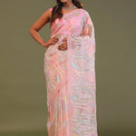 Light Pink Soft Organza Embroidery Saree With Multicolour Thread Work