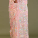 Light Pink Soft Organza Embroidery Saree With Multicolour Thread Work
