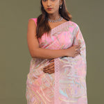Light Pink Soft Organza Embroidery Saree With Multicolour Thread Work