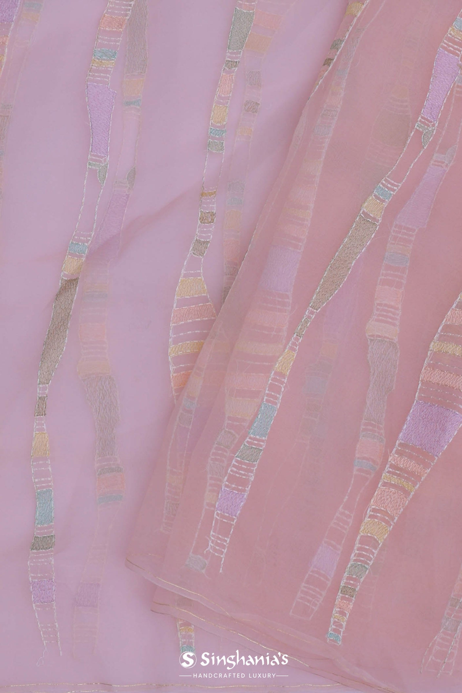 Light Pink Soft Organza Embroidery Saree With Multicolour Thread Work