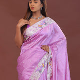Lavender Soft Silk With Parsi Embroidery