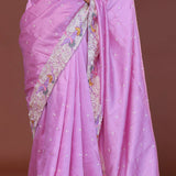 Lavender Soft Silk With Parsi Embroidery