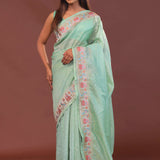 Pistachio Green Organza Saree With Fancy Border