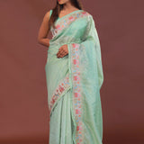 Pistachio Green Organza Saree With Fancy Border