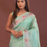 Pistachio Green Organza Saree With Fancy Border