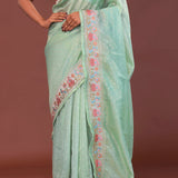 Pistachio Green Organza Saree With Fancy Border