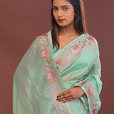Pistachio Green Organza Saree With Fancy Border