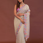 Soft Light French Beige Crush Tissue With Sequins Work