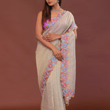 Soft Light French Beige Crush Tissue With Sequins Work