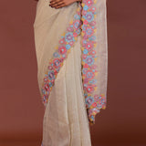 Soft Light French Beige Crush Tissue With Sequins Work