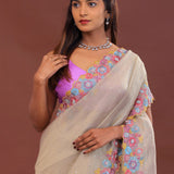 Soft Light French Beige Crush Tissue With Sequins Work