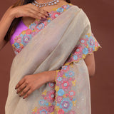 Soft Light French Beige Crush Tissue With Sequins Work