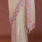 Soft Light French Beige Crush Tissue With Sequins Work