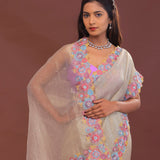 Soft Light French Beige Crush Tissue With Sequins Work