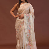 Pastel Pink Crush Tissue Organza Embroidery Saree With Sequins Butti'S