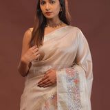 Pastel Pink Crush Tissue Organza Embroidery Saree With Sequins Butti'S