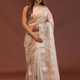 Pastel Pink Crush Tissue Organza Embroidery Saree With Sequins Butti'S