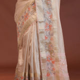 Pastel Pink Crush Tissue Organza Embroidery Saree With Sequins Butti'S