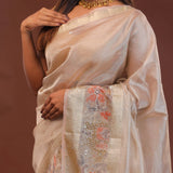 Pastel Pink Crush Tissue Organza Embroidery Saree With Sequins Butti'S