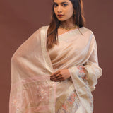 Pastel Pink Crush Tissue Organza Embroidery Saree With Sequins Butti'S