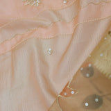 Beige Crushed Tissue Organza Embroidery Saree With Gold Zari Border