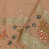 Beige Crushed Tissue Organza Embroidery Saree With Gold Zari Border