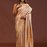 Peach Banarasi Embroidery Saree With Gold Border