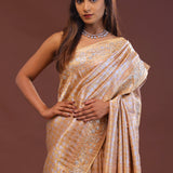 Peach Banarasi Embroidery Saree With Gold Border