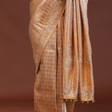 Peach Banarasi Embroidery Saree With Gold Border