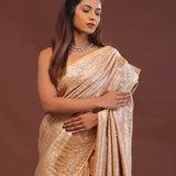 Peach Banarasi Embroidery Saree With Gold Border