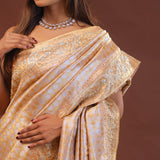Peach Banarasi Embroidery Saree With Gold Border