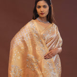 Peach Banarasi Embroidery Saree With Gold Border