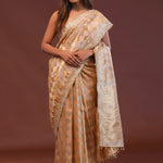 Soft Peach Banarasi Embroidery Saree With Golden Border