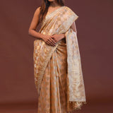 Soft Peach Banarasi Embroidery Saree With Golden Border