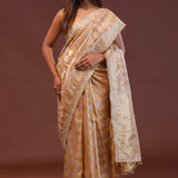 Soft Peach Banarasi Embroidery Saree With Golden Border