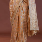 Soft Peach Banarasi Embroidery Saree With Golden Border