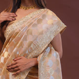 Soft Peach Banarasi Embroidery Saree With Golden Border