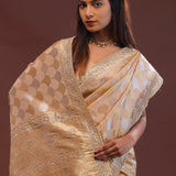 Soft Peach Banarasi Embroidery Saree With Golden Border