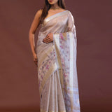 Lilac Crushed Tissue Organza Embroidery Saree With Golden Border