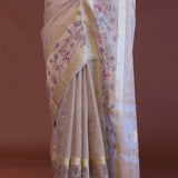 Lilac Crushed Tissue Organza Embroidery Saree With Golden Border