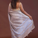 Lilac Crushed Tissue Organza Embroidery Saree With Golden Border