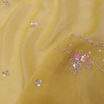 Macaroon Yellow Organza Embroidery Saree With Scallop Border