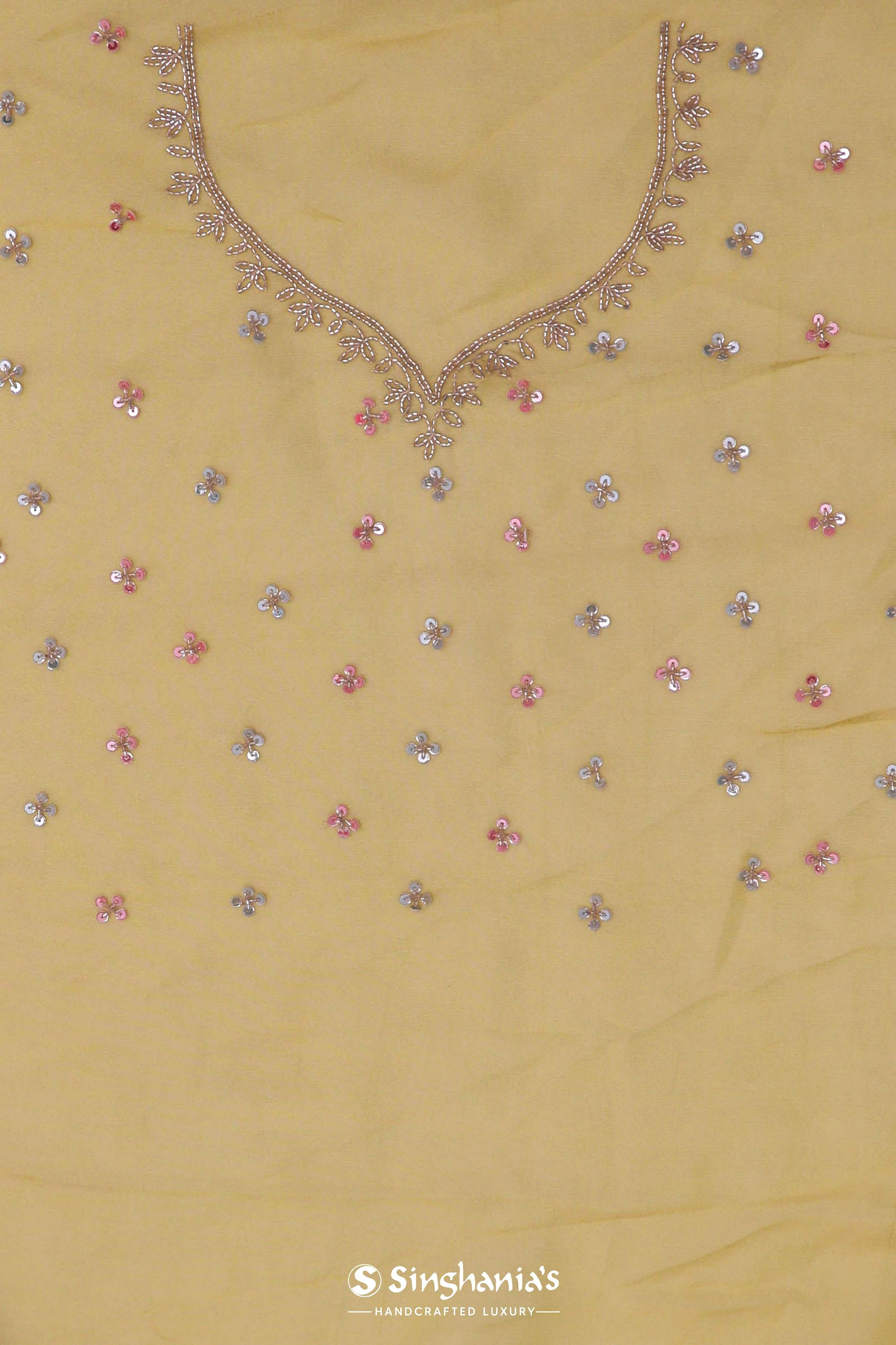 Macaroon Yellow Organza Embroidery Saree With Scallop Border