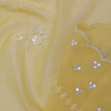 Macaroon Yellow Organza Embroidery Saree With Scallop Border